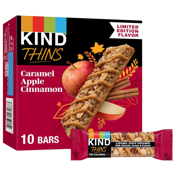 KIND Thins Snack Bars, Caramel Apple Cinnamon, Gluten Free, Low Calorie, Healthy