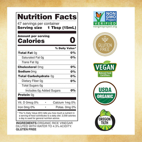 (24 oz) Marukan Organic Unseasoned Rice Vinegar for Enhancing Flavor & Cooking, USDA Organic, Marukan Rice Vinegar fl