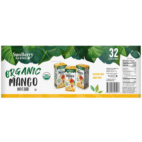 32 Pack (6.75 oz) Sunberry Farms Organic Mango Nectar Juice Boxes fl Organic Mango Juice Drinks, All Natural, Real