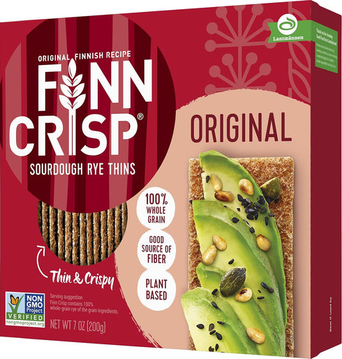 Finn Crisps Original Rye Crispbread 7oz | Authentic Finnish Sourdough | Thin, Crispy Whole Grain Rye Crackers