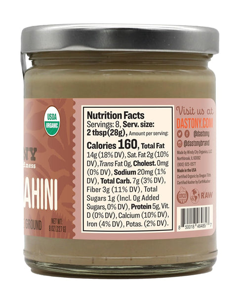 8 oz Pack 3 Dastony Organic Raw Sesame Tahini Seed Butter, | Only One Ingredient | Vegan, Paleo and Keto Friendly, Non