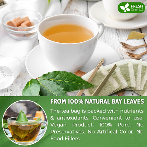 40 100% FreshDrinkUS, Premium Bay Leaf Tea Bags, Natural & Pure from Bay Leaves. Loose Leaf Bay Herbal Tea. Made