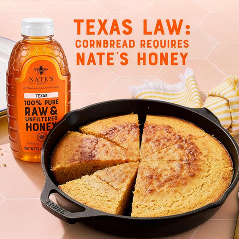 100% 32 oz. Nate's Texas Pure, Raw & Unfiltered Honey - Squeeze Bottle - All-natural Sweetener