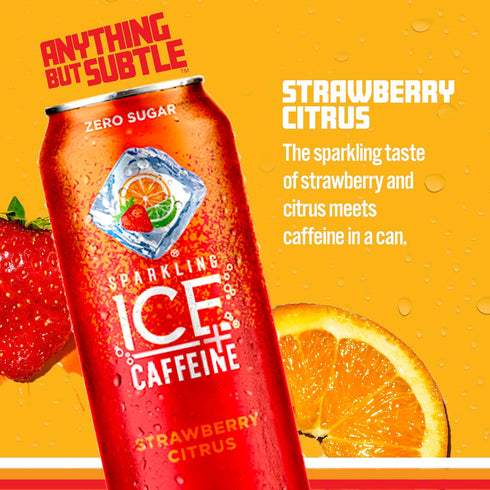 Sparkling ICE (Pack 12, 16 oz +Caffeine Cherry Vanilla and Strawberry Citrus Sparkling Water with Caffeine, Zero Sugar