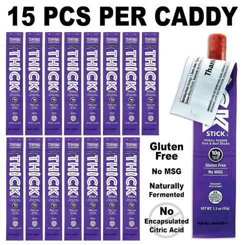 15 Count, 1.5 oz 15 Count THICK STICK - STONERIDGE OLD-FASHIONED QUALITY TERIYAKI - Hickory Smoked Pork and Beef Snack