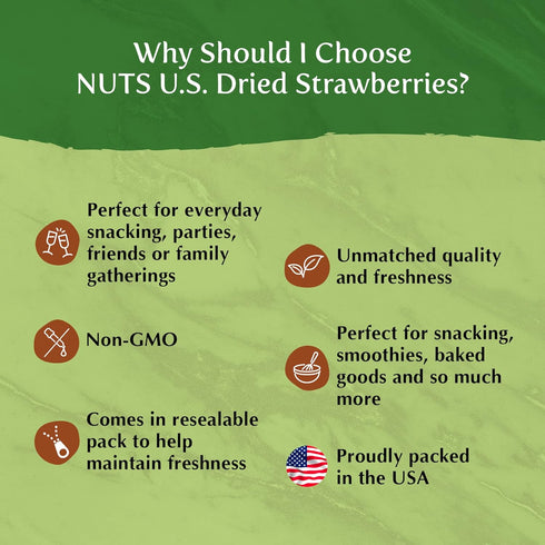 (1 LB) NUTS U.S. - Dried Whole Strawberries, Sweet, Dehydrated, NON-GMO Fruit Snacks In Resealable Bag!!!