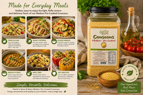 5 lb Medium Pre-cooked Couscous | Container | Durum Wheat Semolina | Quick Cooking Grain for Salads | Side Dishes |