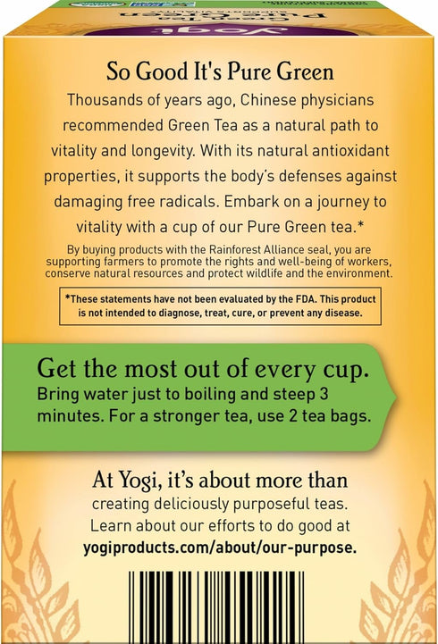 16 Pack (6 Packs) Pack, Yogi Tea Pure Green Tea - Bags per - Organic - Supports Overall Health & Provides Antioxidants
