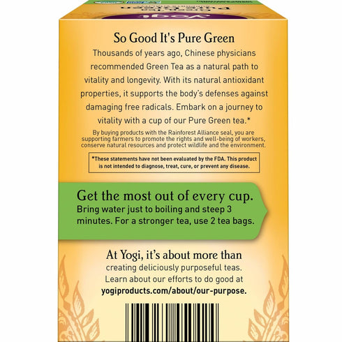 16 Pack (4 Packs) Yogi Tea Pure Green Tea - Bags per - Organic - Supports Overall Health & Provides Antioxidants