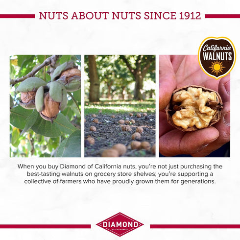 32 oz. Diamond of California Shelled Walnut Halves and Pieces, Pre-Shelled Raw Walnuts for Baking, Snacking and Salads