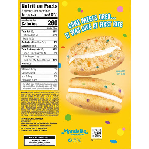 5-2.02 oz Packs OREO Cakesters Confetti Cake Soft Snack Cakes, Snack