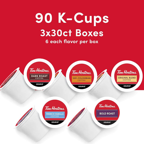 Pack, 90ct Tim Hortons Coffee Variety Single-Serve K-Cup Pods Compatible with Keurig Brewers, K-Cups Total, Red