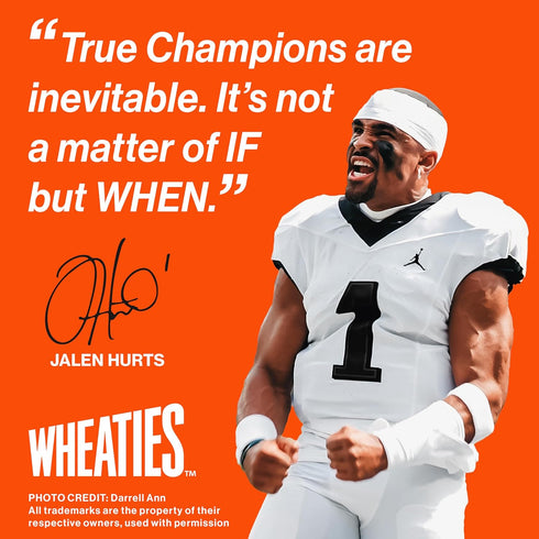 Wheaties 100% 15.6 oz Cereal, Breakfast of Champions, Jalen Hurts Cereal Box, Whole Wheat Flakes