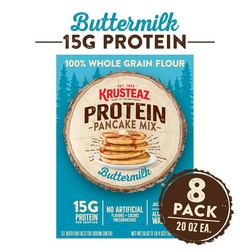 15g 20 oz (Pack 8) Krusteaz Protein Buttermilk Pancake and Waffle Mix, Protein Per Serving, Boxes