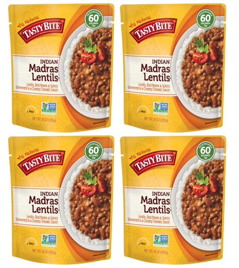 Tasty Bite Organic Simmered Pack: 4 (10 oz.) Vegetarian All Natural Indian Madras Lentils: Lentils, Red Beans, & Spices
