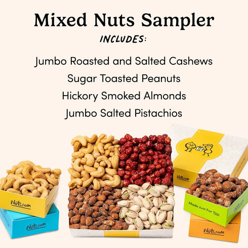 1.25Lb Package Nuts.com Mixed Nut Sampler Variety Snack Box for Festive Gifts Gift Includes Pistachios, Peanuts