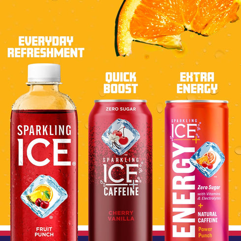 17 oz (Pack 12) Sparkling Ice, Fruit Punch Sparkling Water, Zero Sugar Flavored Water, with Vitamins and Antioxidants