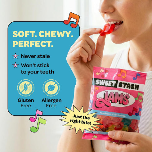 6 Pack Gummies 6 Gummies Gummy 90 Sweet Stash Jams Fruit Flavor Mix Gluten Free Made with Natural Ingredients Music