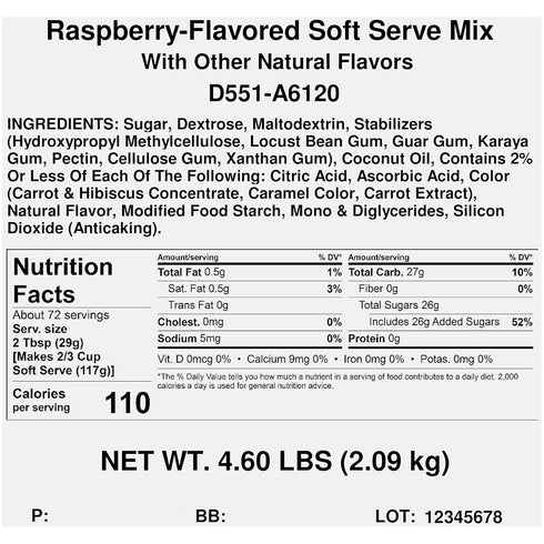 4.60 Dole Soft Serve Mix, Raspberry, Pound