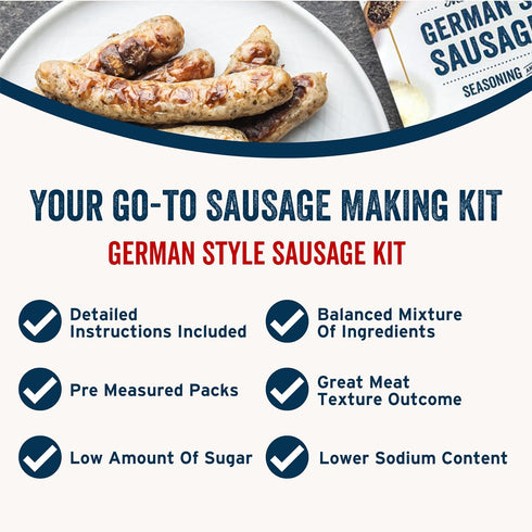 25 lbs PS Seasoning German Style Sausage Kit - Includes Sausage Seasoning Mix and Casings for up to of Meat - Easy