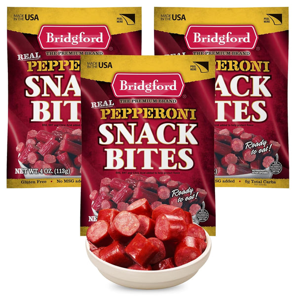 Bridgford Pepperoni Snack Bites 4 oz Pack of 3 - Ready-to-Eat Pepperoni