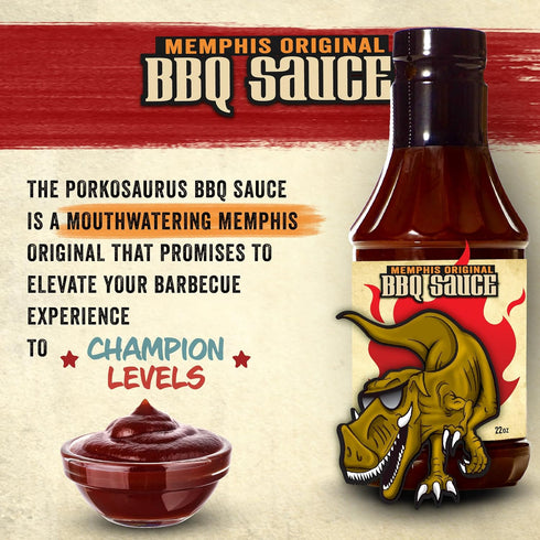 (22 Oz Porkosaurus World Championship Memphis BBQ Sauce Tangy & Sweet Sauce for Ribs, Pork, Beef & Burgers Gluten-Free
