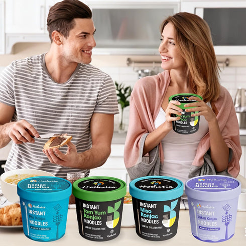 8-Pack Hethstia Konjac Noodle Soup Variety (Miso, Tom Yum, Pho, Laksa) Low-Calorie, Low Carb, Vegan, Gluten-Free