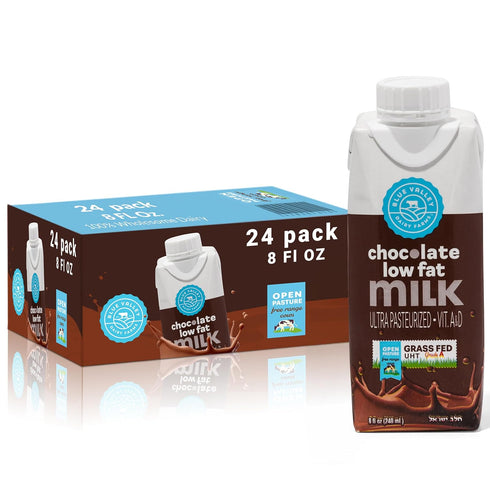 Blue valley dairy farms Blue Valley Grass-Fed Milk Boxes, Low-fat, Chocolate, Shelf Stable,Cholov Yisroel-8 Fl Oz-(24