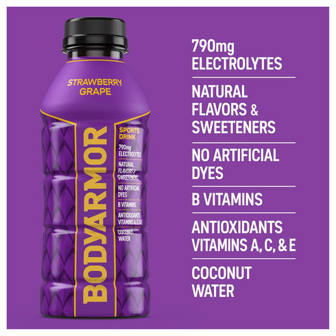 16 Oz (12 Pack), BODYARMOR Sports Drink, Strawberry Grape, Electrolyte Drink Hydration, Fl Bottles Flavored Coconut