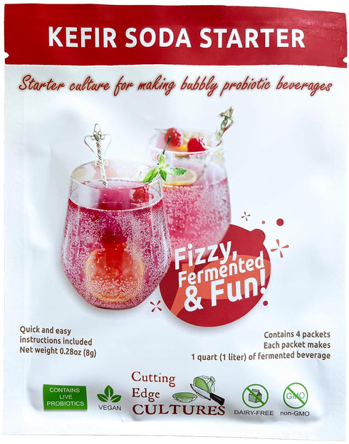 Cutting Edge Cultures Kefir Soda Starter Culture Bubbly Probiotic Fermented Beverage 4 Pack 8g Make
