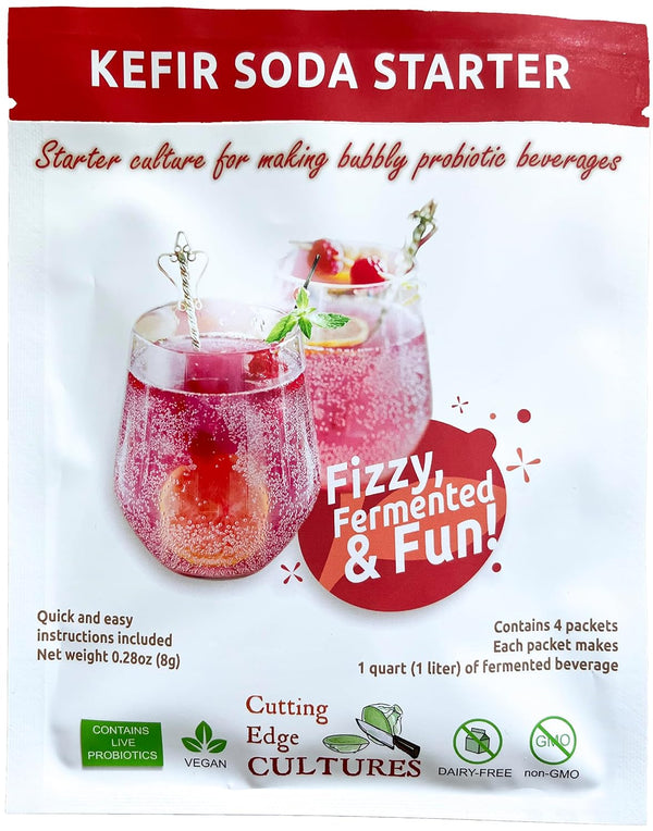 Cutting Edge Cultures Kefir Soda Starter Culture Bubbly Probiotic Fermented Beverage 4 Pack 8g Make