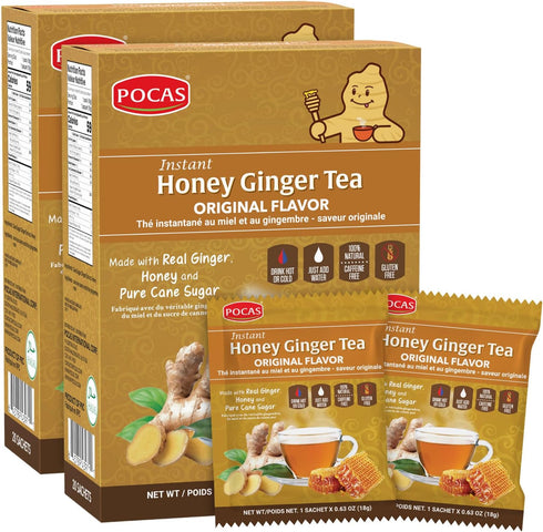 Pocas Honey Ginger Instant Tea Powder 2-Pack with Ginger Extract and Real Sweetener,
