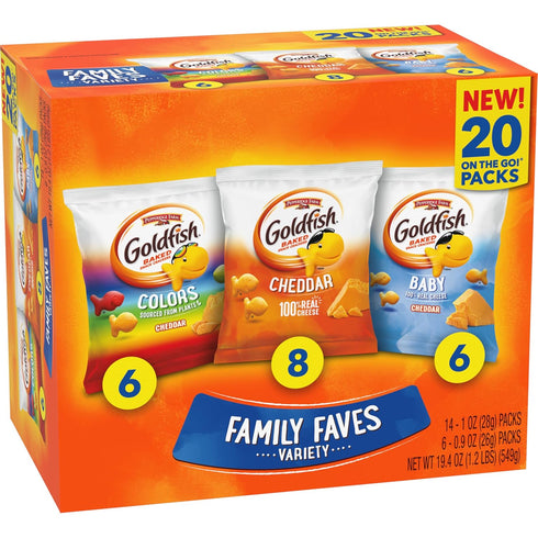 Packs,Variety Pack,(Pack 40) Goldfish Family Faves Crackers,Cheddar,Colors and Baby Crackers Snack