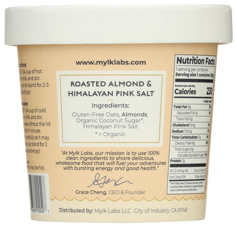 1.88 OZ Mylk Labs Roasted Almond & Himalayan Pink Salt Oatmeal Cup