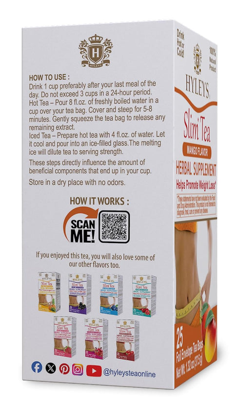 25 (6 Pack) Hyleys Slim Tea Pineapple Flavor - Weight Loss Herbal Supplement Cleanse and Detox - Tea Bags