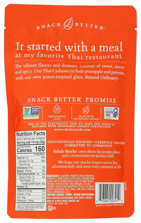 4 Sahale Snacks Thai Cashews Glazed Mix, Ounces