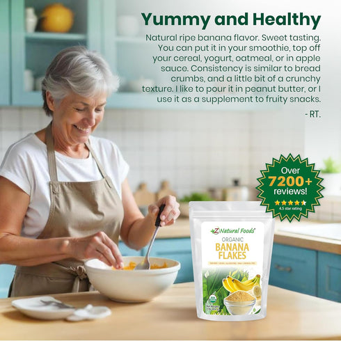 1 lb Z Natural Foods Organic Banana Flakes - Crisp Ripe Bananas for Potassium & Fiber Support, Digestive Health, Skin