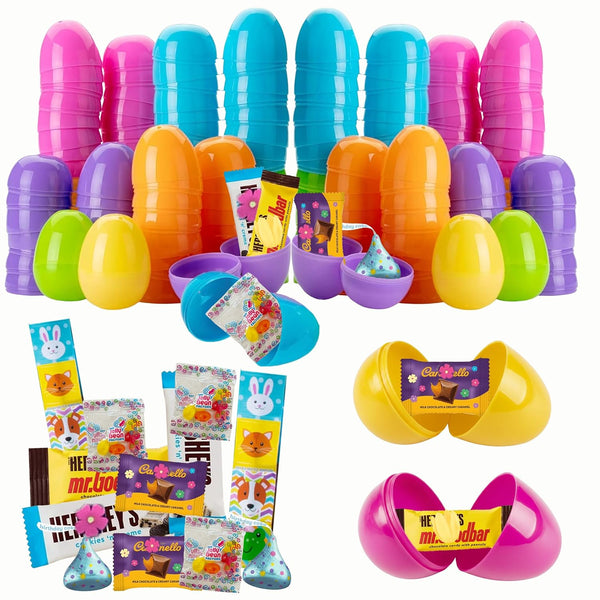 Prefilled Easter Eggs with Candy, 50 Count Bulk, Assorted Colors Plastic Eggs
