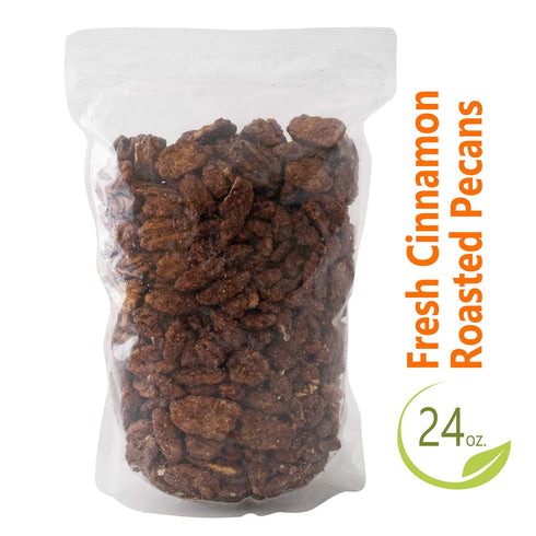 Pop'N Popcorn 24 oz (1.50 lb) Cinnamon Roasted Pecans - Candied Pecan Glazed with Cinnamon to Satisfy Any Sweet Tooth