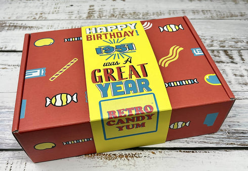 1951 75th 75 1951 RETRO CANDY YUM ~ Birthday Box Nostalgic Candy Mix from Childhood for Year Old Man or Woman Born Jr