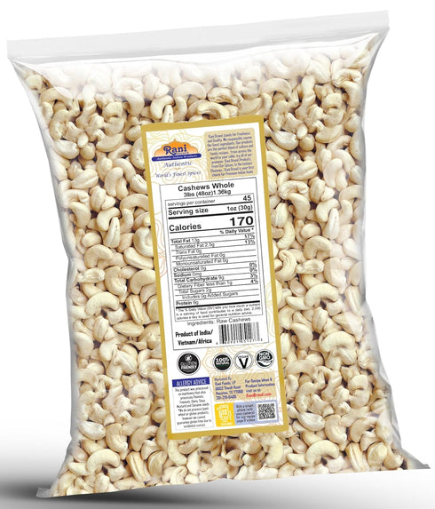 48oz (3lbs) 1.36kg Rani Raw Cashews Whole (uncooked, unsalted) Bulk ~ All Natural, No Preservatives | Vegan | NON-GMO |