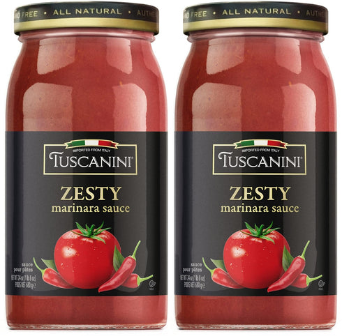 Tuscanini Zesty Italian Marinara Sauce, 24.3oz (2 Pack) | Authentic Italian Taste, Non GMO, Kosher, Product of Italy