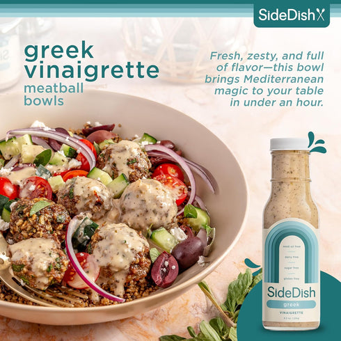 8 oz SideDish Zesty Greek Vinaigrette - Seed Oil, Dairy & Gluten Free Salad Dressing w/Avocado Oil - Refined Sugar