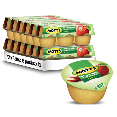 Mott's No Sugar Added Applesauce, 3.9 Oz Cups, 72 Count (12 Packs