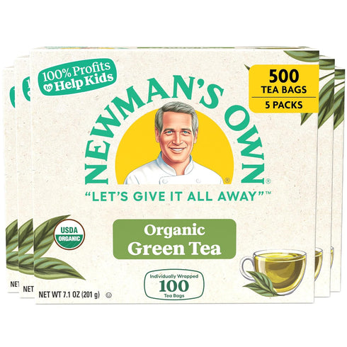 Newman's Own Organics Green Tea, 100 Individually Wrapped Tea Bags, 100 Count