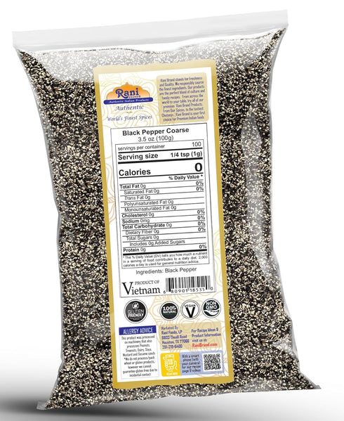 Rani Coarse Ground Black Pepper 28 Mesh (Table Grind) - 3.5oz (100g) | All Natural, Vegan, Gluten Friendly