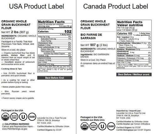 2 Food to Live Organic Whole Grain Buckwheat Flour, Pounds Non-GMO, Kosher, Unbleached, Unbromated, Unenriched, Stone