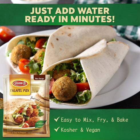 6.3 oz (Pack 3) Osem Falafel Mix - Fast & Easy Mix for Falafel Balls or Burgers, Chickpea Flour and Seasoning, Use