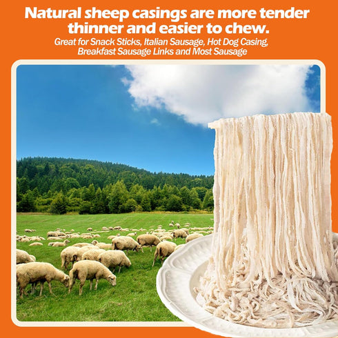 '-12M/39ft,20-22mm Natural Sheep Sausage Casing,Edible Casings for Sausage Making,Grade A,Great for Snack Sticks,Italian
