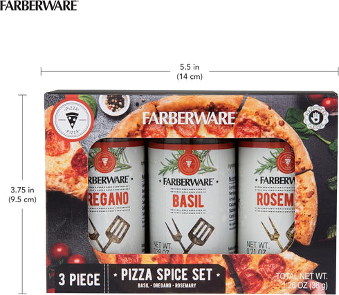 Farberware Pizza Spice Blend Set in Glass Jars (Basil, Oregano, Rosemary) with Removable Sifter Caps